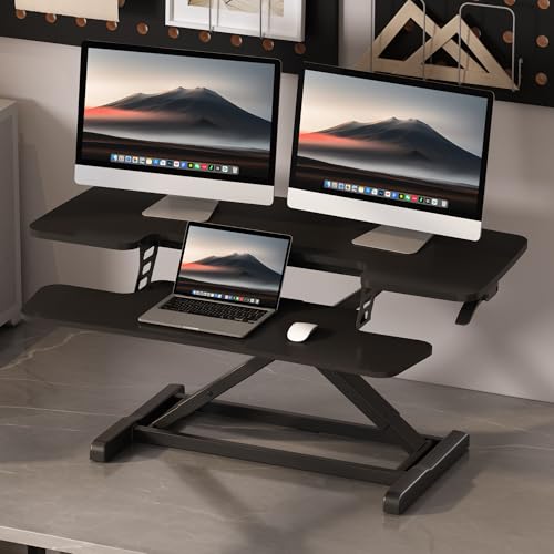 FLEXISPOT Standing Desk Converter 40" Large Desk Riser, Spacious Desktop Riser Sit Stand Computer Workstation with Wide Keyboard Tray, Ergonomic Height Adjustable Stand Up Desk Converter, Black - color: Black, size: 40"
