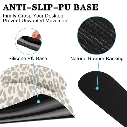 Arttown Leopard Light Khaki Desk Mat Animal Skin Mouse Pad Set 4 in 1 Ergonomic Design Large Desk Pad + Keyboard Wrist Rest + Mouse Wrist Rest + Coaster Suitable for Home Office Study Game - color: Light Khaki Leopard
