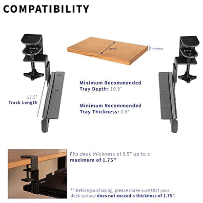 VIVO Height Adjustable Clamp and 12 inch Rail Set for DIY Custom Wooden Keyboard Trays (Tray Not Included), Under Desk Pull Out Slider Track with C-clamp Mount System, Black, MOUNT-RAIL02H