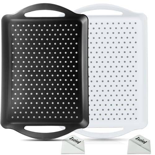 ECOIOU Non Slip Food Serving Tray with Handles, 2-Pack Rectangle Anti-Slip Non-Toxic Dishwasher Safe Tray for Snack Fruit Dessert Breakfast Drink,Black&White - color: Black&white