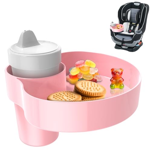 Car Seat Snack Tray: Travel Tray for Kids Carseat Cup Holder with Food Trays, Stroller Snacks Plate for Toddlers, Kid Road Trip Essentials, Pink - color: Pink