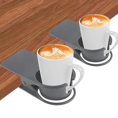 Kalolary 2PCS New Drinking Cup Holder Clip with Groove Table Bottle Cup Stand DIY Glass Cup Clamp Storage Saucer Clip Water Coffee Mug Holder Saucer Clip for Home Desk, Grey - color: 2PCS Grey