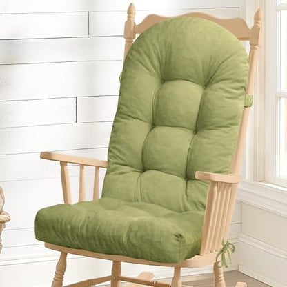 Rocking Chair Cushion - Chenille Fabric, High-Density Sponge, Durable Comfort Non-Slip Bottom Tufted Seat Pads with Ties, Chenille︱Grass Green, 44x19x4 inch - color: Chenille | Grass Green