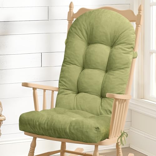 Rocking Chair Cushion - Chenille Fabric, High-Density Sponge, Durable Comfort Non-Slip Bottom Tufted Seat Pads with Ties, Chenille︱Grass Green, 44x19x4 inch - color: Chenille | Grass Green