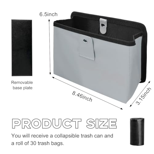 Yourkar Car Trash Can, Foldable Waterproof Leather Car Garbage Organizer Holder, Automotive Mini Dustbin Container with One Roll Trash Bag, Universal Interior Car Accessories (Gray, M) - color: Gray, M