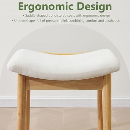 Royal Windsor Vanity Stool with Saddle Cushion, 18 Inch Makeup Vanity Chair for Living Room, Modern Foot Stool Ottoman Piano Bench,Small Upholstered Bench for Bedroom, Beige - color: 10.2"d Beige+wood Grain