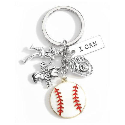 Sports Ball Keychain with Volleyball Baseball Soccer Basketball Football Charms Athletic Gift for Men - color: Baseball