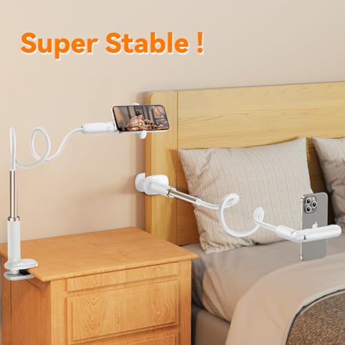 Gooseneck Phone Holder for Bed, Universal Cell Phone Stand with Clamp Mount, 900° Rotation Overhead Phone Mount with Flexible Long Arm for Bedside,Headboard,Desk (43.3 Inches Length) - size: 43.3 Inches Length