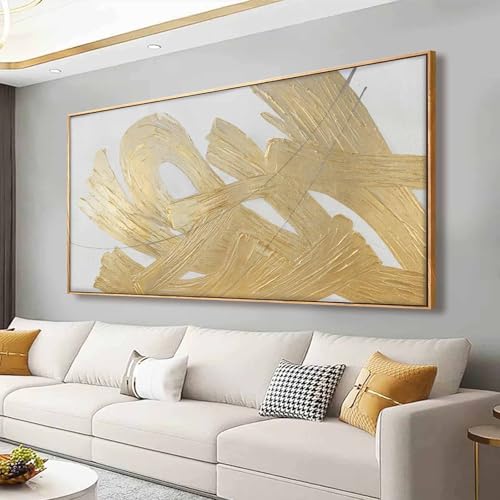Large Gold Wall Art Abstract Canvas Wall Decor Framed Arts Pictures Modern Artwork Hand Drawn Paintings 36"x70" - color: Gold, size: 70"L x 36"W