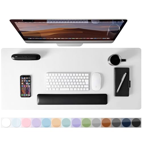Leather Desk Pad Protector, Mouse Pad, Non-Slip Computer Mat for Desk, PU Leather Office Desk Mat for Home & Office, Waterproof Laptop Desk Blotter Pad for Keyboard and Mouse, White (15.7''X31.5'') - color: White, size: 15.7''X31.5''