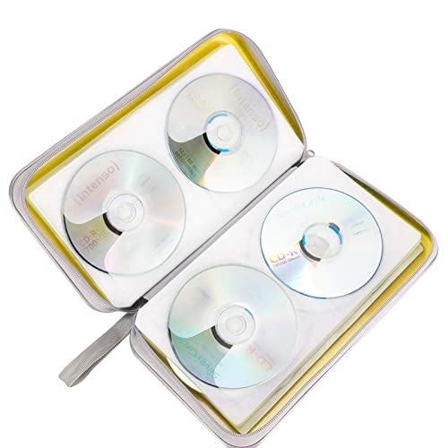 Siveit CD Case holder, 80 Capacity CD/DVD Case Holders Wallet Hard Plastic CD DVD Disc Cases Storage Binder for Car Home Office Travel (Yellow) - color: Yellow
