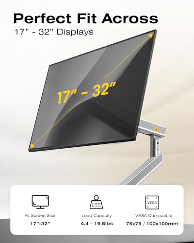 NB SmooVex™ Single Computer Monitor Mount, Monitor Stand fits up to 32 Inch, Mechanical Spring Monitor Arm, VESA 75/100 mm, Model-A5 (Silver) - color: Silver