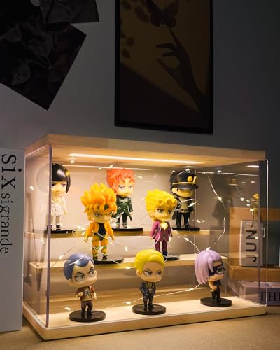 Clear Acrylic Display Case with Light , 3 Tier Display Box Stand Assembly Dustproof Protection Showcase for Collectibles Action Figures (12.6×7×9in; 32×18×23cm) - color: Wood with light, size: 3 Tier 12.6×7×9in；32×18×23cm