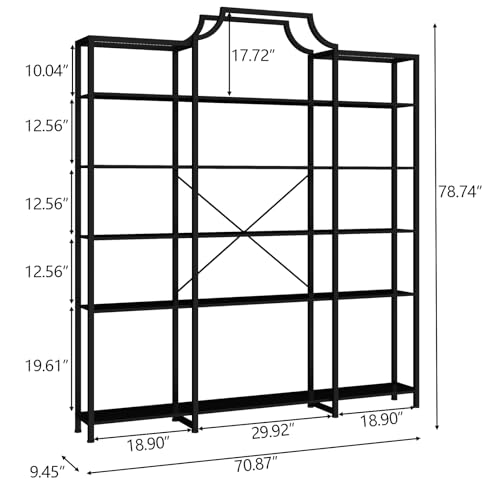 Auromie Triple Wide 5-Tier Bookshelf, 70.87" L x 79.13" H Extra Large Bookcase, Tall Open Etagere Display Shelf with Metal Frame, Freestanding Modern Storage Shelves for Home Office (Black) - color: Black