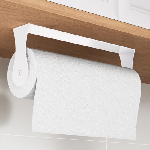 Paper Towel Holder Under Cabinet, White Kitchen Accessories Decor, Wall Mount, White Paper Towel Holder for Bathroom, Stainless Steel, Adhesive or Screws - color: White