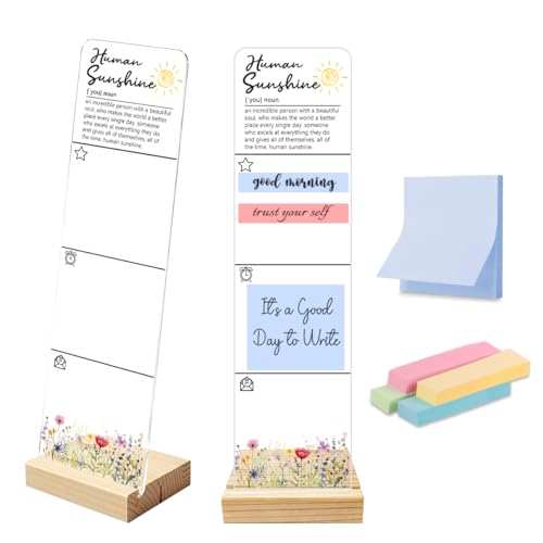 Sticky Notes Monitor Memo Board with Removable Wooden Base Acrylic Portable Sticky Note Holder Human Sunshine Positive Quote Message Board Sign Includes 200 Sheets Sticky Notes Office Desk Decor - color: Sunshine