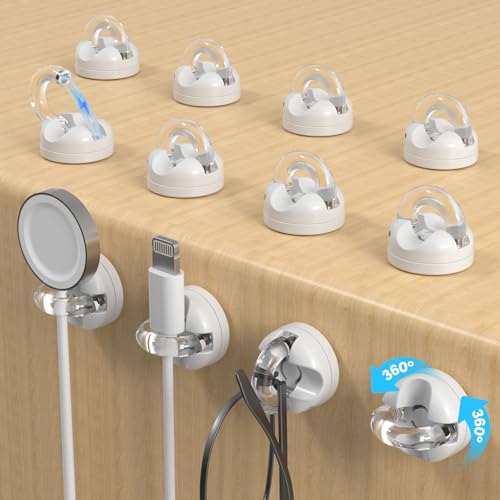 Rotatable Magnetic Cable Clips, Smooth Adjustable Cord Holder, Under Desk Cable Management, Adhesive Charging Wire Holder Keeper Organizer for Office Nightstand Wall (12-Pack White) - color: 12-Pack White