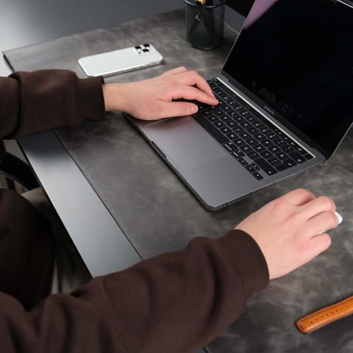 Jersey Genuine Calfskin Leather Desk Pad, Office Desk Mat with Non-Slip Bottom, Smooth Surface for Mouse & Keyboard, Desk Protector (36x19 inches) (Grey) - color: Grey