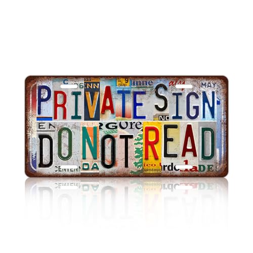 Vintage License Plate Wall Decor Metal Tin Sign for Bar Home Bedroom | Private Sign Do Not Read - color: A-08