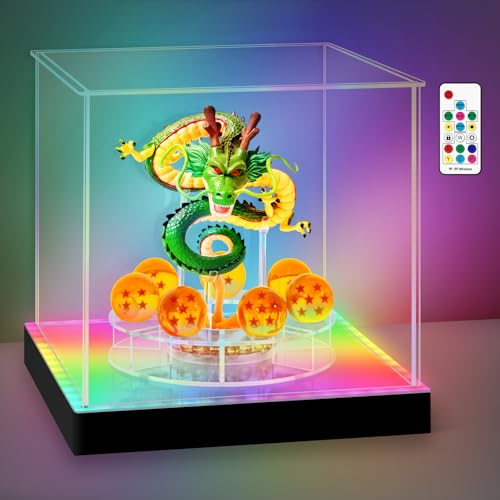 Shenron Clear Acrylic Display Case, LED Display Box Cases for Dragon Shenlong Statue, Dragon Balls & Figure with Holder Stand, Dustproof Protective Showcase - Kids Birthday Christmas - size: Dragon Display Case 9.25x9.06x9.25in