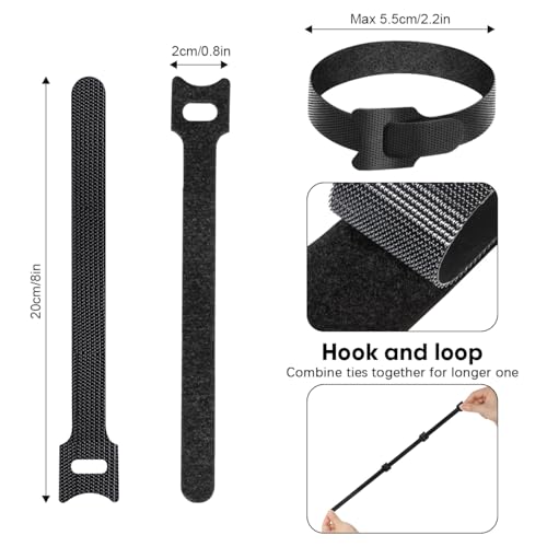 100 PCS 8 Inch Reusable Cable Ties, Adjustable Cable Management Wire Straps with Hook and Loop, Multi-purpose for Home, Office and Data Centers Organizer by QINGLER