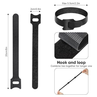 100 PCS 8 Inch Reusable Cable Ties, Adjustable Cable Management Wire Straps with Hook and Loop, Multi-purpose for Home, Office and Data Centers Organizer by QINGLER