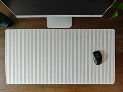 Beige Striped Desk Mat Cute Pastel XXL Large Gaming Mouse Pad Desk Pad Kawaii Aesthetic Home Office Decor Cozy Keyboard Laptop Computer Mat - color: A2- Beige