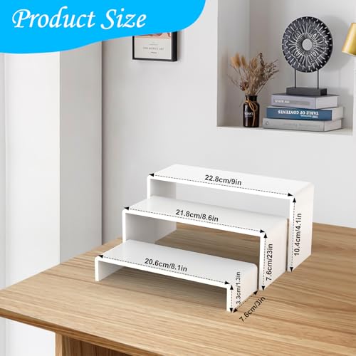 6 PCs Risers Display Stands 3 Tiers Desktop Acrylic Shelves Cake Dessert Holder Products Stand for Collectibles Shoes Jewels Pop Figure (White) - color: White 6 PCs