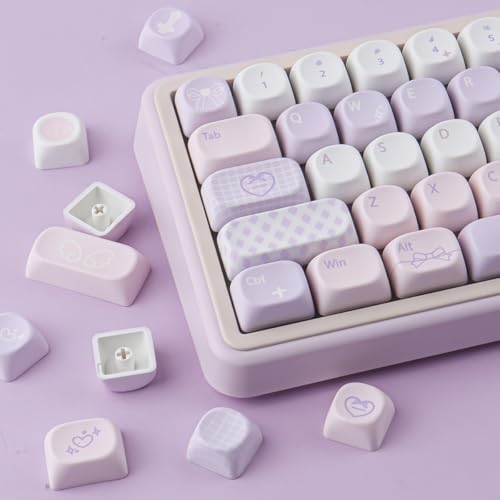 Tsungup MOA PBT Keycaps, Purple 143 Keys Cute Soft Simple Custom Keycaps Dye Sub Key Caps Keyboard Keycap Set for MX Switches Mechanical - color: Purple