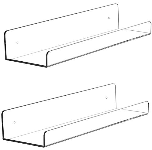 2 Pcak Clear Acrylic Shelves for Bedroom,Room,15 Inch Bathroom Wall Shelf & Organizer,Invisible Floating Shelves & Wall Storage for Collectibles Perfume Shelf,Record,Funko Pop,Lego Display,Bookshelf - size: Pack of 2