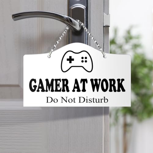 9"x5.35" Gamer At Work Sign for Players, Gamer Room Door Sign for Video Game Room Accessorie Player Gift
