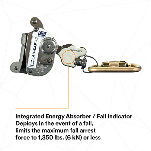 3M DBI-SALA 6160030 Lad-Saf Sleeve with Carabiner, Cam and Inertial Locking Fits 3/8"" and 5/16"" Diameter, Silver