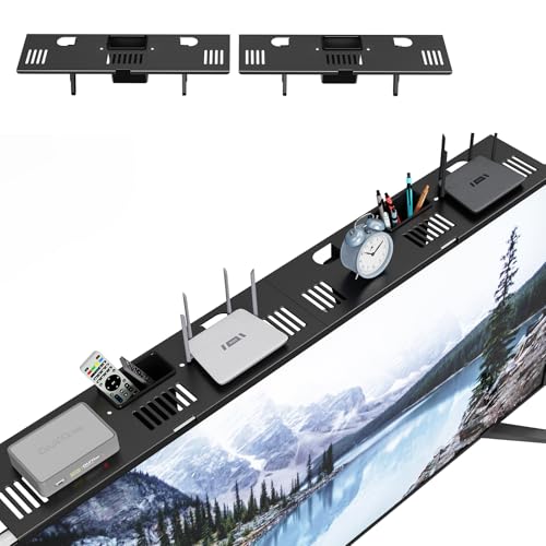 CABTE Adjustable Steel TV Top Shelf, Floating TV Stand, Universal Monitor Shelf for Soundbar, Game Console, Cable Box, Router Shelves (33.86"x4.7" with Boxes) - style: 33.86"x4.7" with boxes