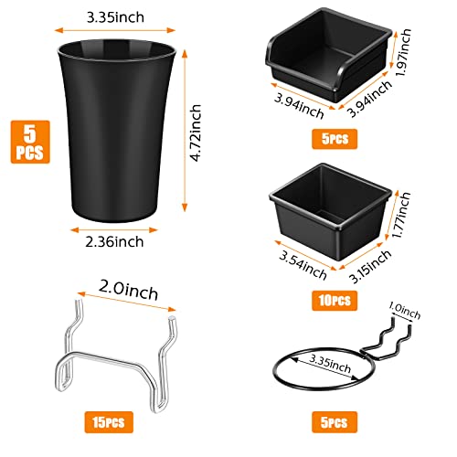 Yookeer 20 Pcs Pegboard Bins and Cups with Hooks and Loops Peg Assortment Organizer Accessories Various Tool Organizer Pegboard Baskets Set for Garage Workshop Workbench Office(Black) - color: Black
