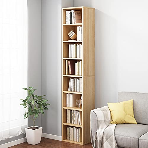 IOTXY Small Narrow Corner Bookcase - 71 Inches Tall Gap Freestanding Storage Cabinet, 8 Lattices Open Shelves Tower Rack, Cubes Bookshelf in Oak - color: Oak, size: 8-Cubes without Door