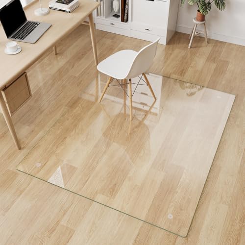 Glass Chair Mat 46" x 55" Heavy Duty Tempered Glass Office Chair Mat, Glass Floor Mat with Round Corner and Polished Edge for Smooth Glide, Office Chair Mat for Carpet, Hardwood Floor - color: Transparent, size: 55" x 46"