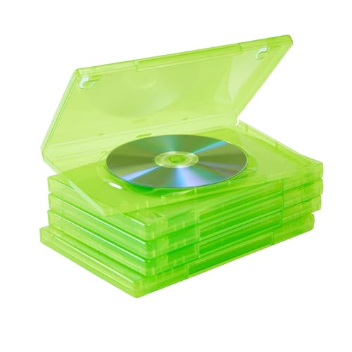 Maxtek 14mm Transparent Green Standard Single Capacity DVD Case with Outter Clear Sleeve Compatible for Xbox Game Discs, 10 Pieces Pack