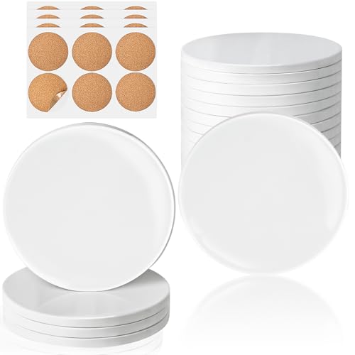 24 Pieces Sublimation Coasters, GOH DODD Glossy Ceramic Tiles Glazed Blanks with Cork for Alcohol Ink Painting Heat Transfer Housewarming Gifts Wedding Arts Crafts School Education, 4.25 Inch, Round - size: 4.25 Inch-24 Pieces-Round