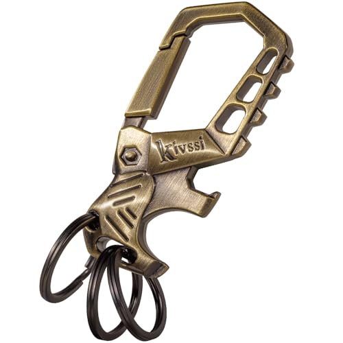 Kivssi Heavy duty metal keychains,Car key chain Carabiner clip key bottle opener 3 Key Rings for men and women. - color: Bronze