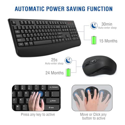 Wireless Keyboard and Mouse Combo, EDJO 2.4G Full-Sized Ergonomic Computer Keyboard with Wrist Rest and 3 Level DPI Adjustable Wireless Mouse for Windows, Mac OS Desktop/Laptop/PC(8 Pack) - color: Black-8 Pack