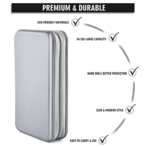 DVD Case, Bivisen CD Case Holder Wallet Binder 96 Capacity CD/DVD Cases Storage Holder Binder Organizer Wallet Book for Car Home Travel (Silver) - color: Silver