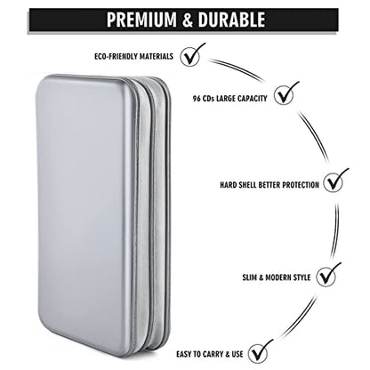 DVD Case, Bivisen CD Case Holder Wallet Binder 96 Capacity CD/DVD Cases Storage Holder Binder Organizer Wallet Book for Car Home Travel (Silver) - color: Silver