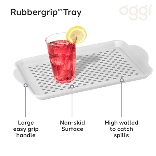 OGGI Anti Slip Serving Tray with Handles- White Rectangle Server - Ideal for Eating, Breakfast Tray, Food Tray, Appetizer, Serving - color: White, size: 17.3" x 11.5" x 1.3"