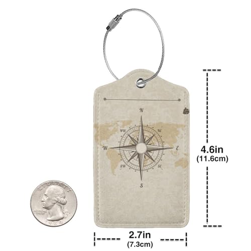 2 Pcs Retro Navigation Compass Luggage Tags for Suitcase, Unique Nautical Old World Map Travel Gifts for Privacy Cover ID Label with Stainless - color: Retro Navigation Compass