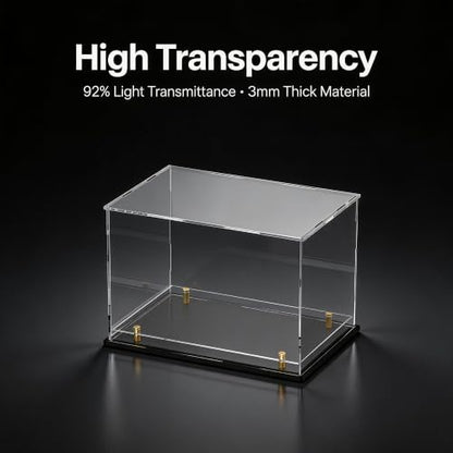 Acrylic Display Case for Collectibles, Dustproof Acrylic Box with Clear Display Elevation & Gold Risers, Large Display Case for Figures Toys Memorabilia, 14" L x 10" W x 10" H - size: 14"L x 10"W x 10"H