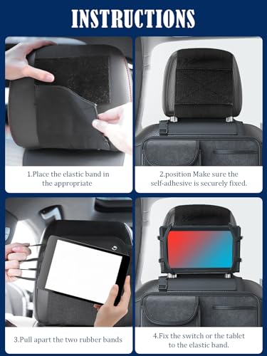 Car Headrest Mount Holder for Nintendo Switch 2& 1, Rotatable Silicone Net Holder Compatible with Mini Tablets(7''–10.5''), Secure Travel Gaming Stand for Car or Airplane Use