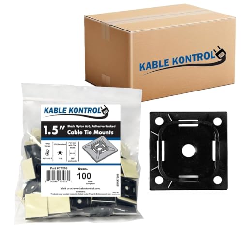 Kable Kontrol Zip Tie Mounts, 1-1/2” Sq, Black, 2500 Pcs Bulk Pack, Adhesive Backed Multi-Purpose UV-Resistant Mounting Squares Nylon Cable Tie Wrap Anchor Pads for Cable Management - color: Black, size: 1-1/2" Inch Square - 2500 Pcs