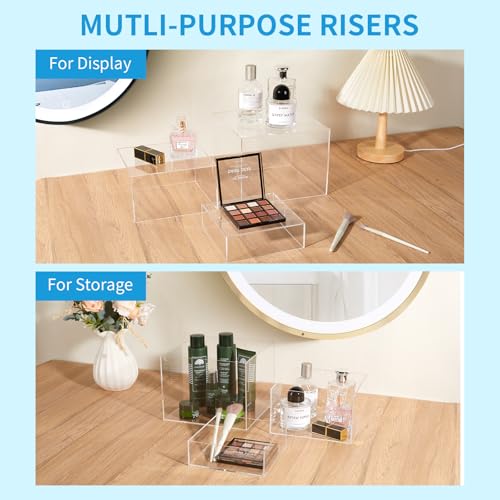 3Pcs Clear Acrylic Risers Display Stand, Acrylic Cube Box Stackable Nesting | Buffet Risers with Hollow Bottom Display Showcase for Figures Jewelry Perfume Handbag Food Dessert Party Show - color: Clear-3pcs