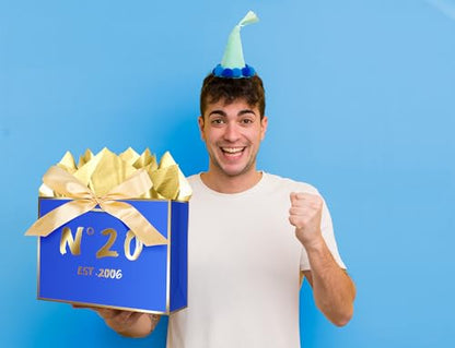 JWSCYSY 20th Blue Birthday Gift Bag with Card, Tissue Paper and Ribbon for Men Boys Birthday Party Favor, Presents Wrapping (12.6" EST 2006) - color: 20TH