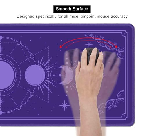 Kawaii Purple Large Gaming Mouse Pad, Moon Phase Magic Celestial Desk Mat Cute, Non-Slip Rubber Computer Mousepad, Laptop Desk Pad, 31.5x11.8 in - color: Moon Phase on Purple